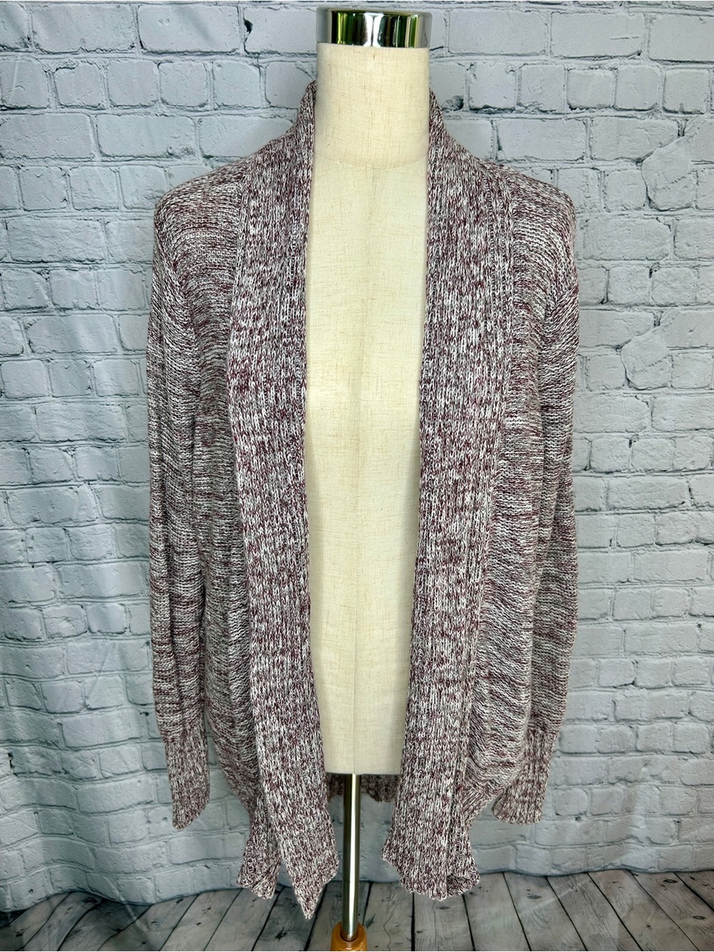 Roxy Marled Open-Front Cardigan in Mauve and Cream